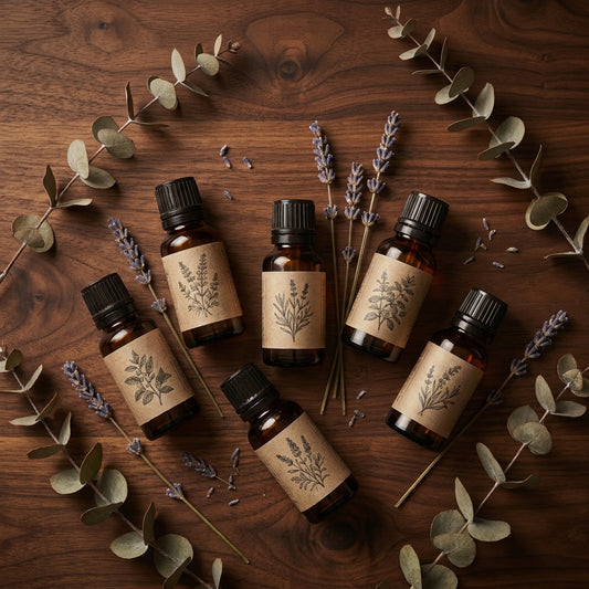 Flat lay of Futora Classic essential oils