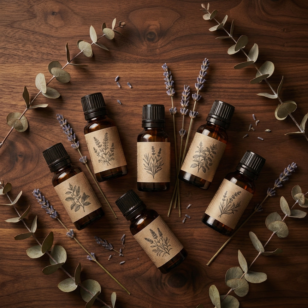 Flat lay of Futora Classic essential oils