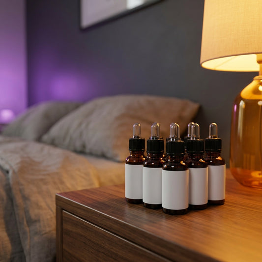 Futora Woody essential oil set on a nightstand