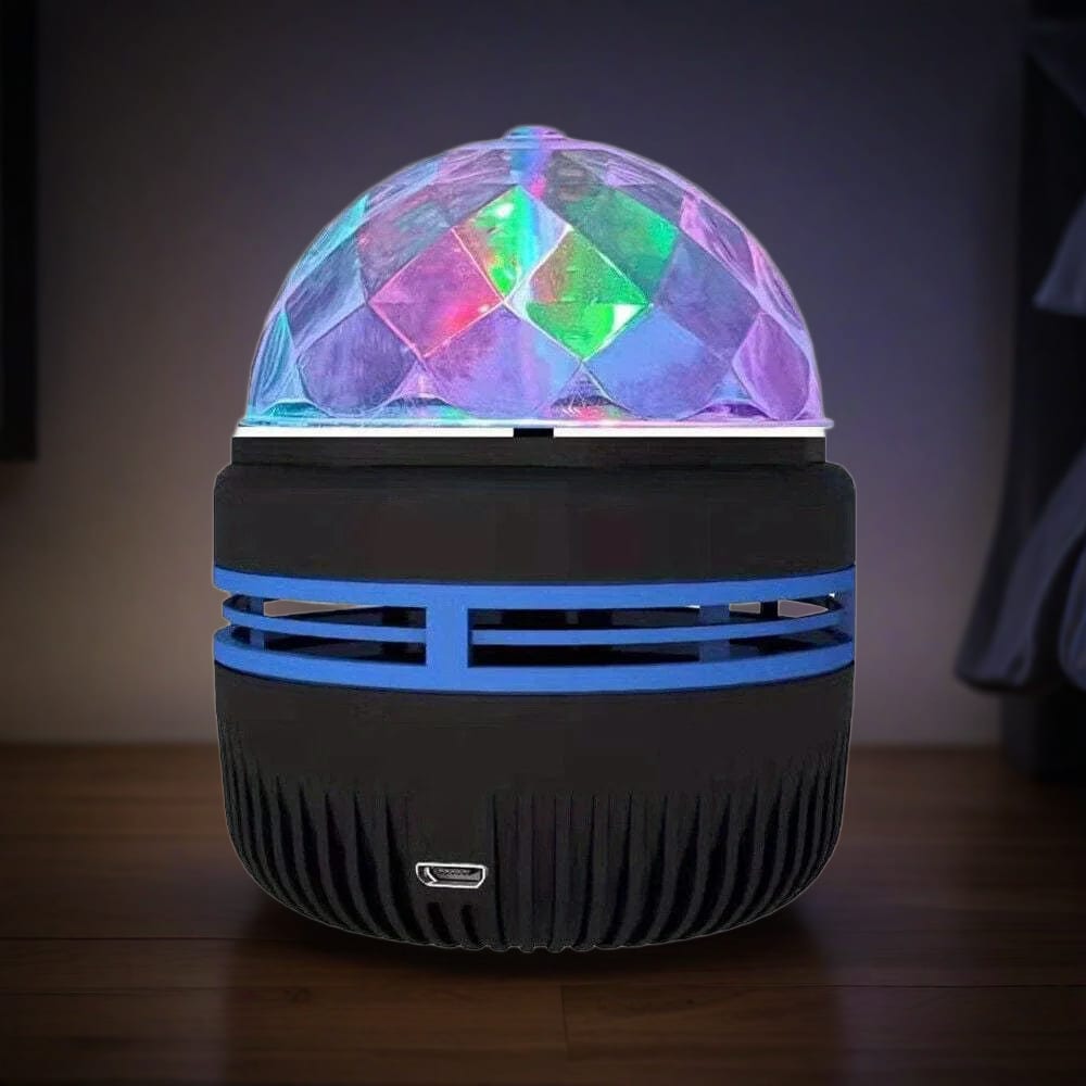 Futora Galaxy Projector glowing with RGB light in a moody bedroom setting